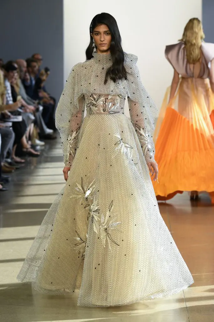 Bibhu Mohapatra ivory and black point d'esprit gown with silver and black paradise flower embroidery. (Photo courtesy of Bibhu Mohapatra)