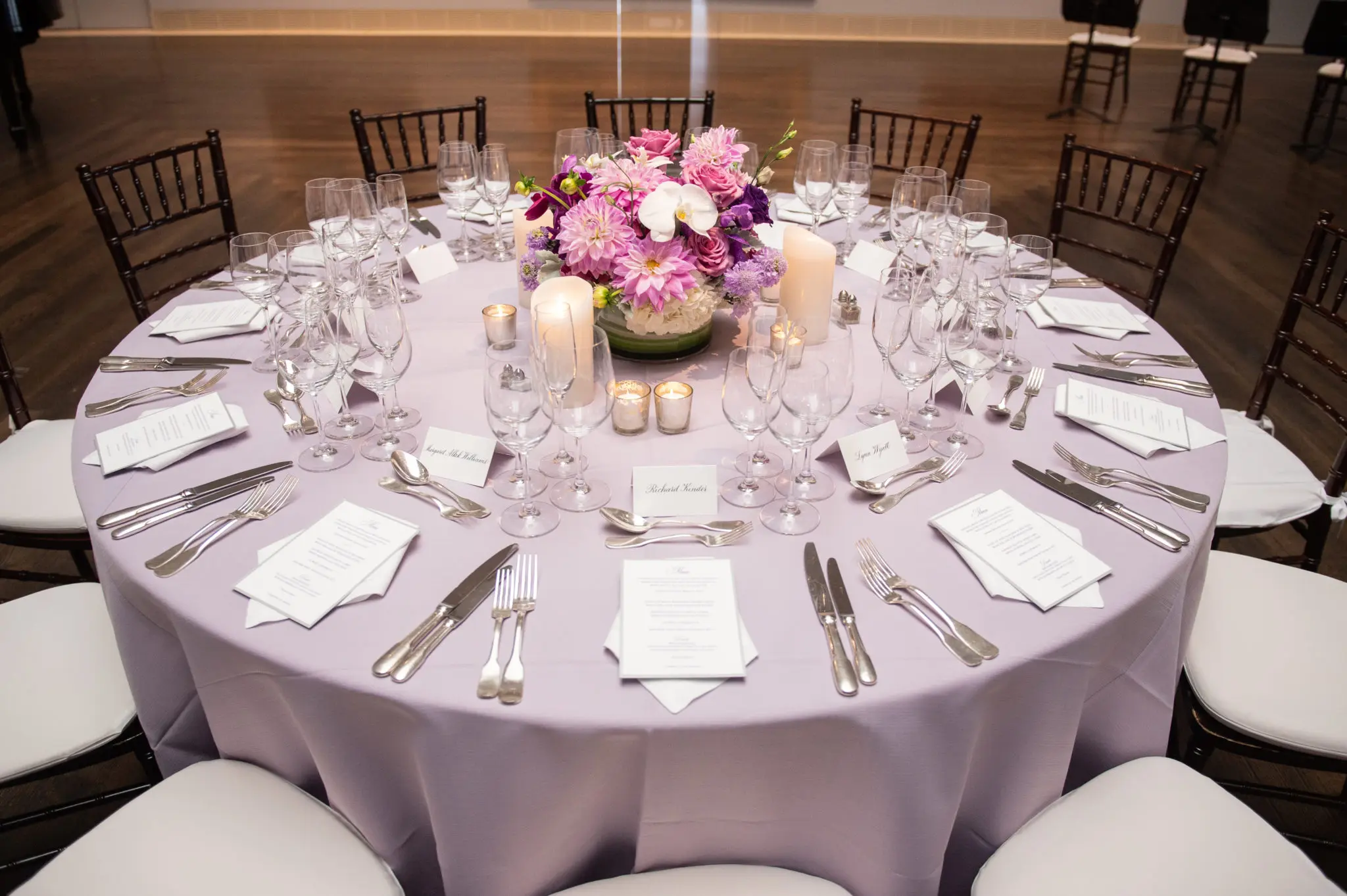 The tables set in lavendar, one of Margaret Alkek Williams' favorite colors (Photo by Wilson Parish)