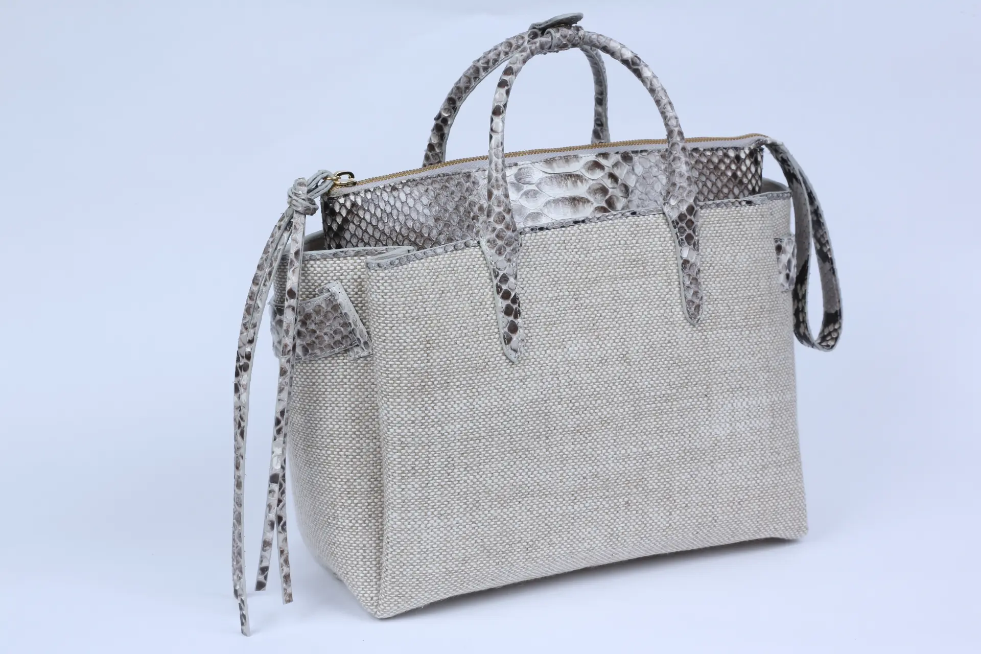 Nancy Gonzalez Christi handbag in linen and python. (Photo courtesy of Nancy Gonzalez)