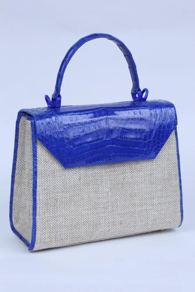 Nancy Gonzales Lily medium linen and crocodile top handle handbag. (Photo courtesy of Nancy Gonzalez)