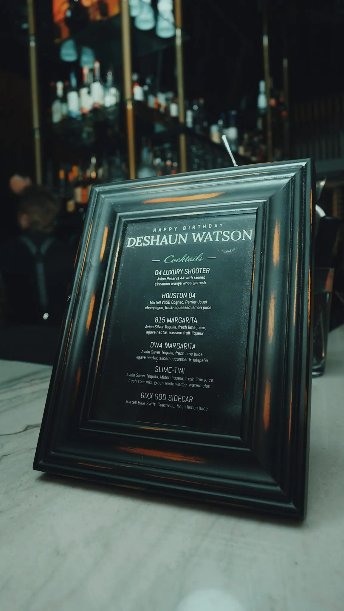 DeShaun Watson 24th birthday bash menu at Bisou