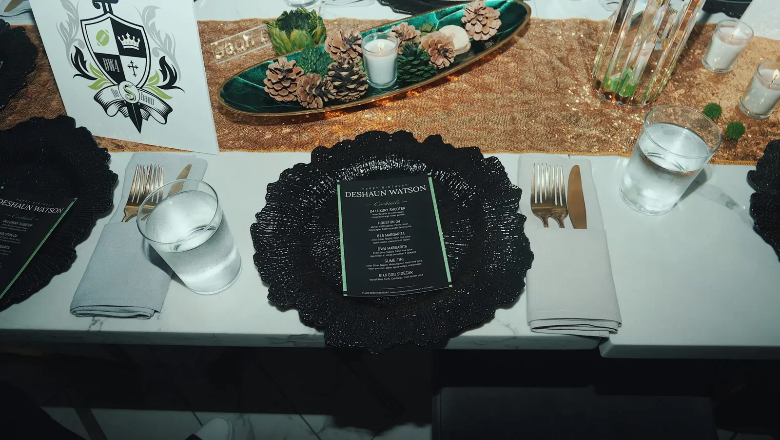 The menu for DeShaun Watson's 24th birthday dinner.