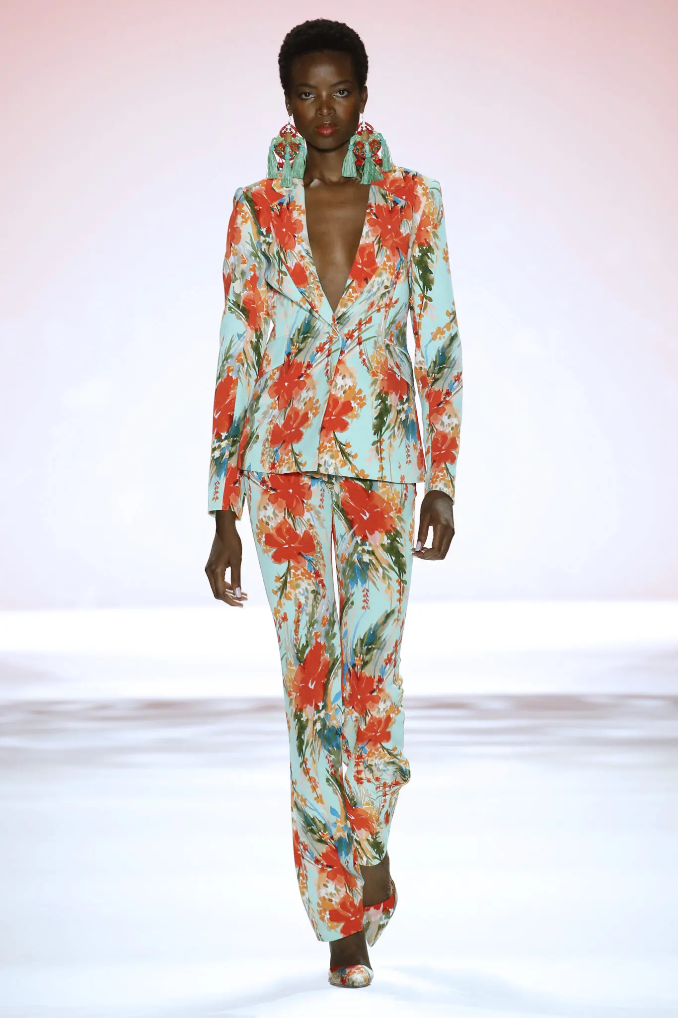 Badgley Mischka floral trousers and jacket. (Photo courtesy of Badgley Mischka)