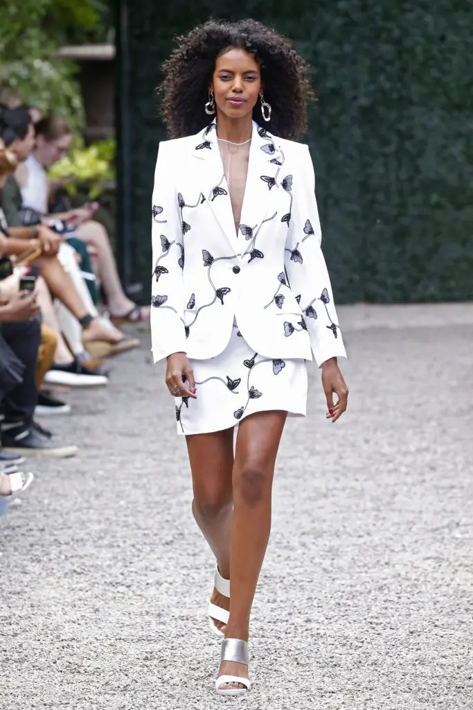 Burnett New York white and black embroidered crepe blazer and skirt. (Photo courtesy of Burnett New  York)