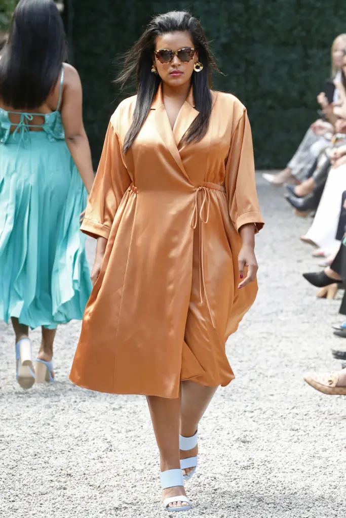 Burnett New York hazelnut charmeuse wrap dress. (Photo courtesy of Burnett New York)