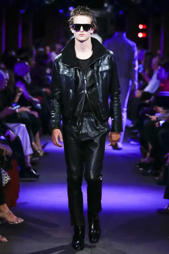 Tom Ford men's black leather motorcycle jacket and leather pants. (Photo courtesy of Tom Ford)