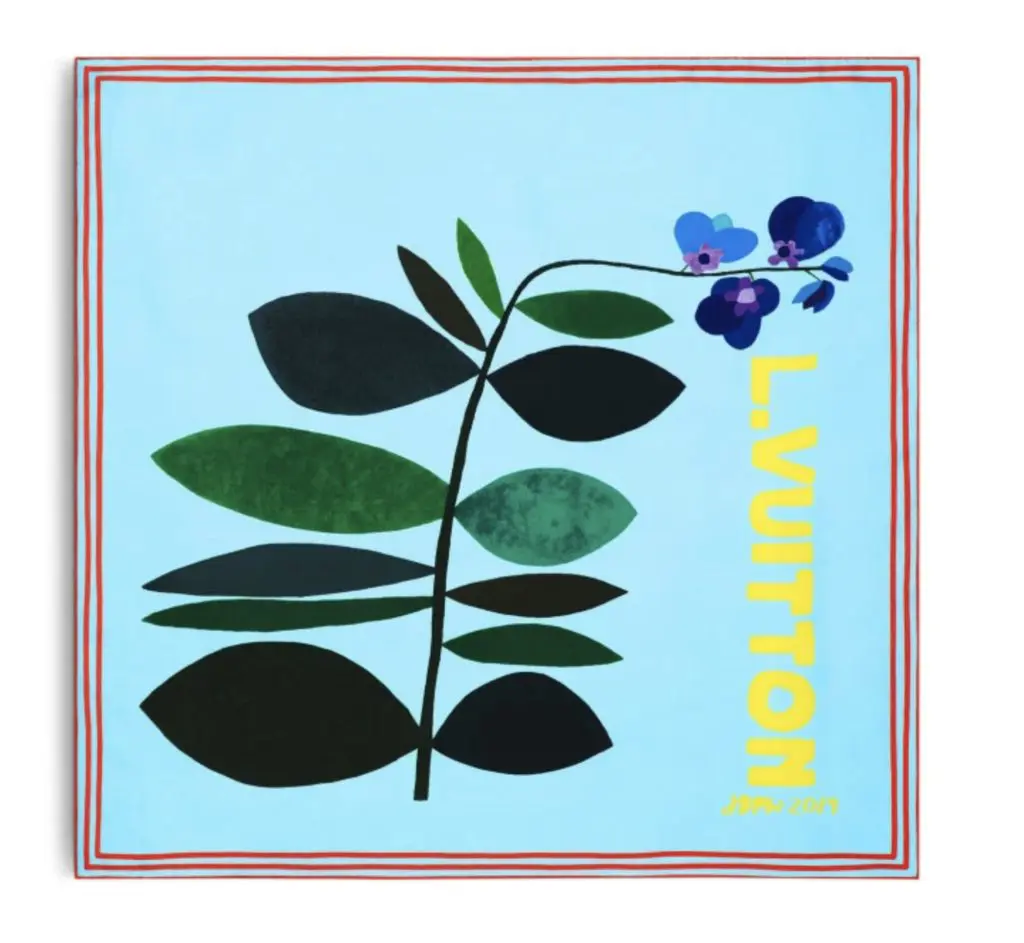 The artist, known for his playful motifs of vegetation turn the class scarf into works of wearable art