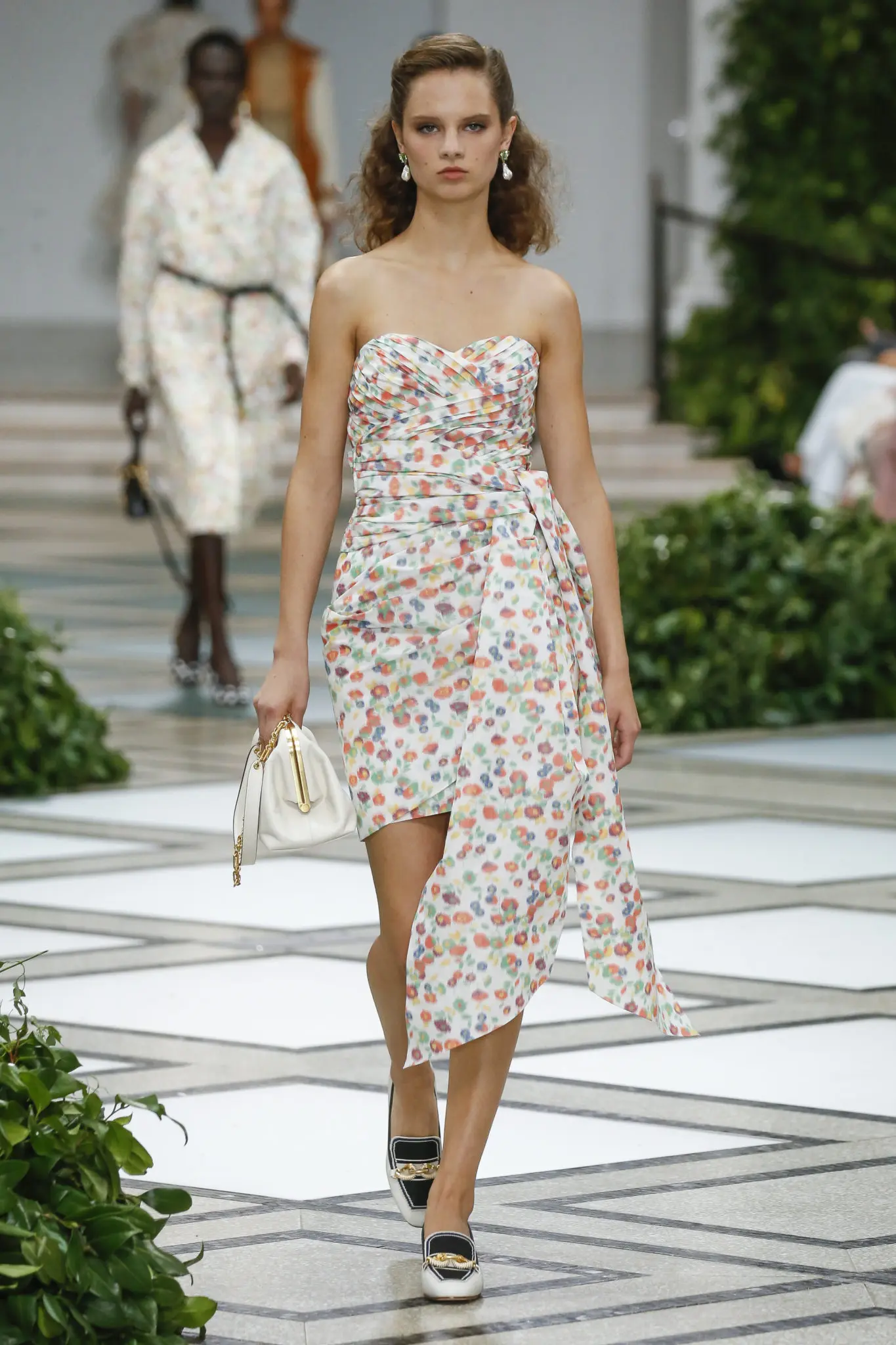 Tory Burch ruched tossed confetti-print dress. (Photo courtesy of Tory Burch)
