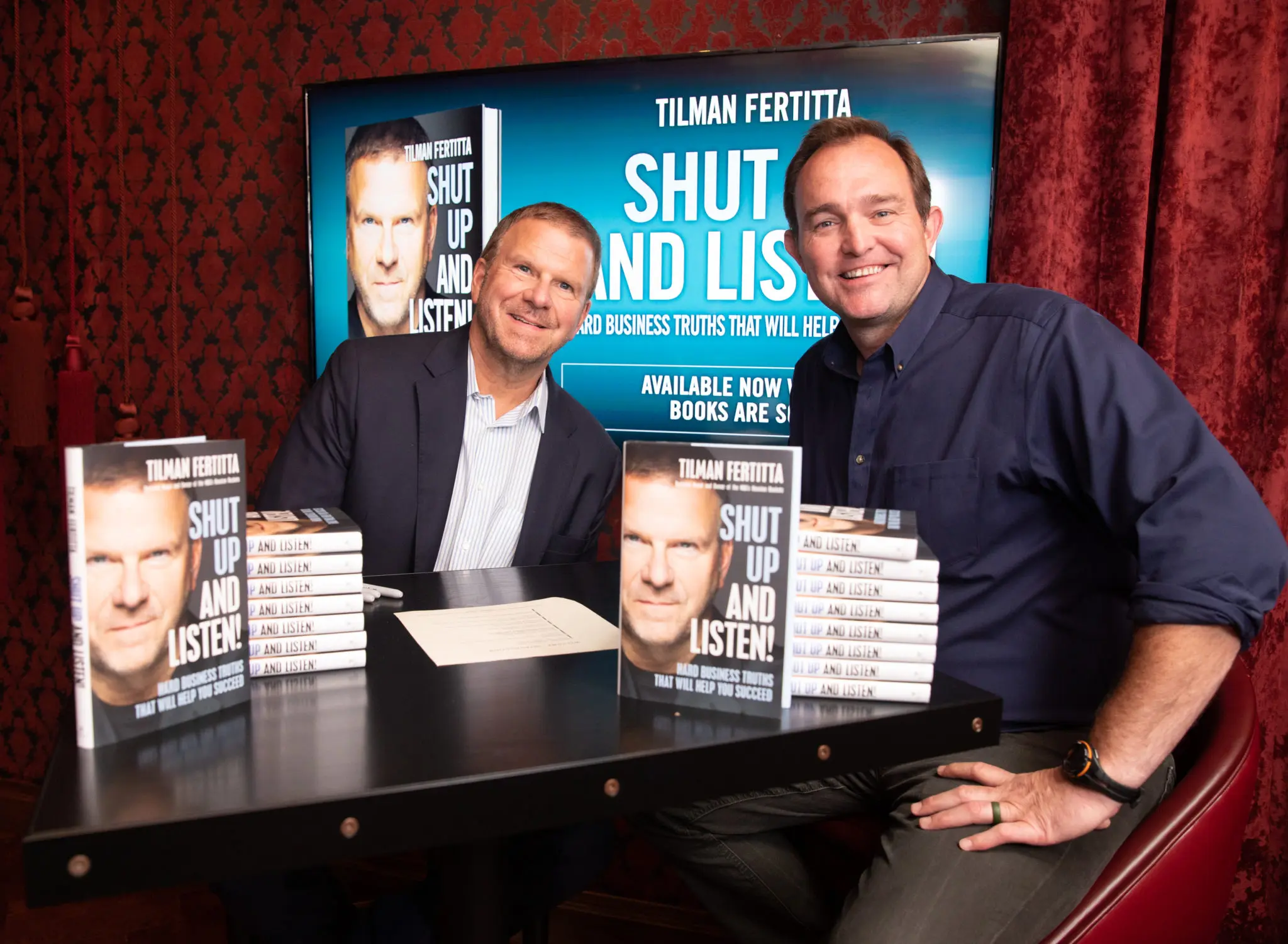 Tilman Fertitta, Brian Sullivan at Fertitta's restaurant opening/book launch party at Catch Steak. (Photo by Carl Timpone)