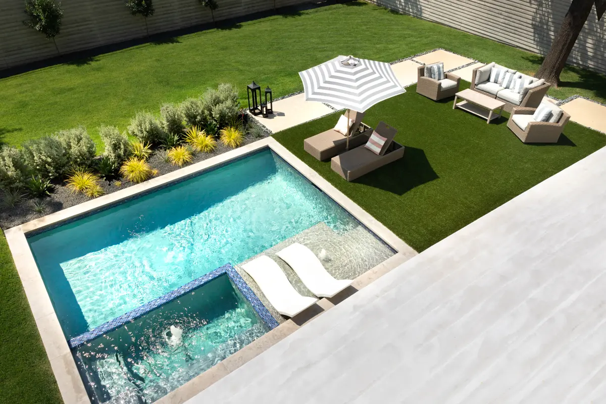 A resort-style multi-level outdoor living space and pool set this home apart. (Photo by Jenifer McNeil Baker)