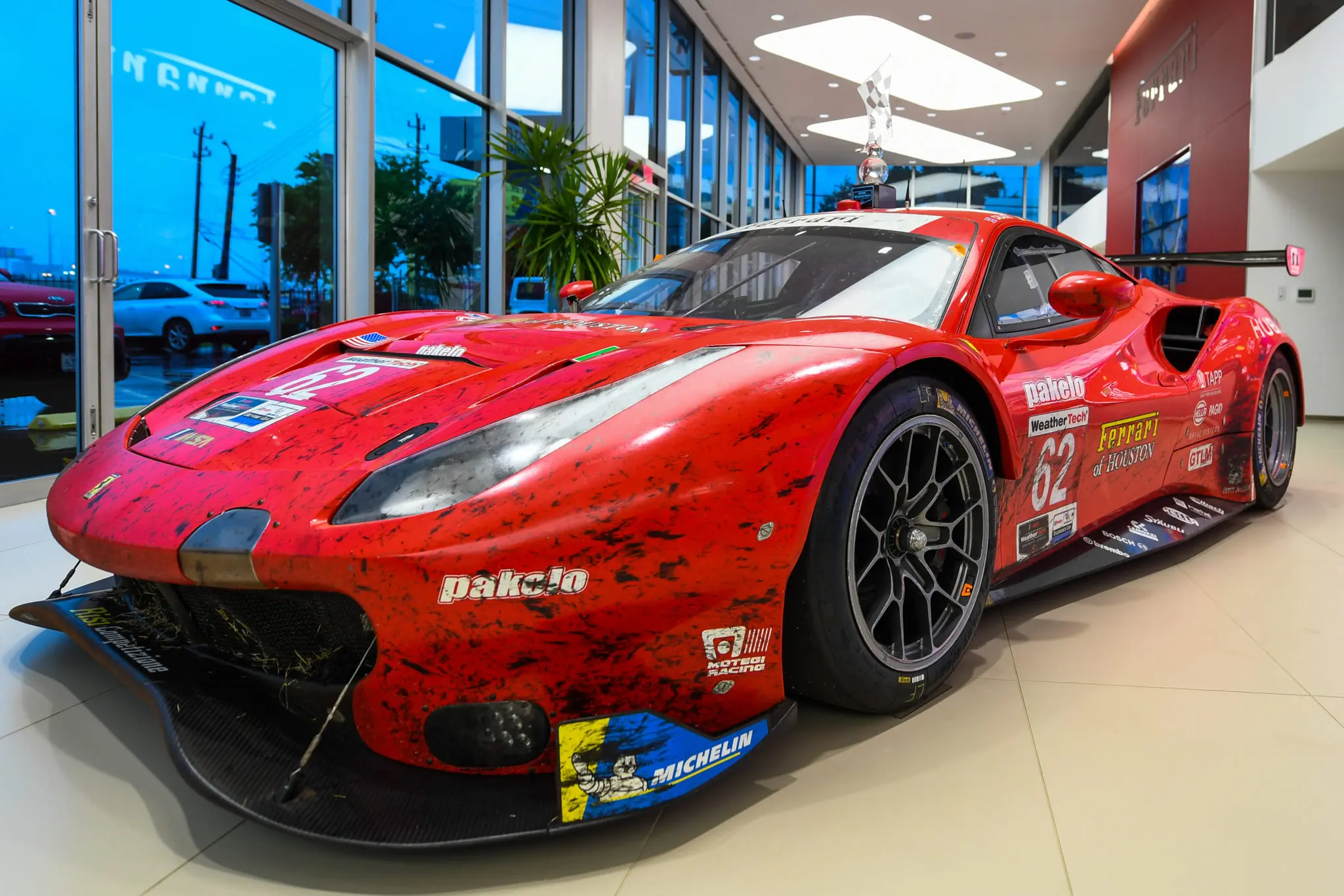 Ferrari of Houston's race car is just back from winning the 2019 Petite Le Mans in Atlanta. (Photo by Michelle Watson)
