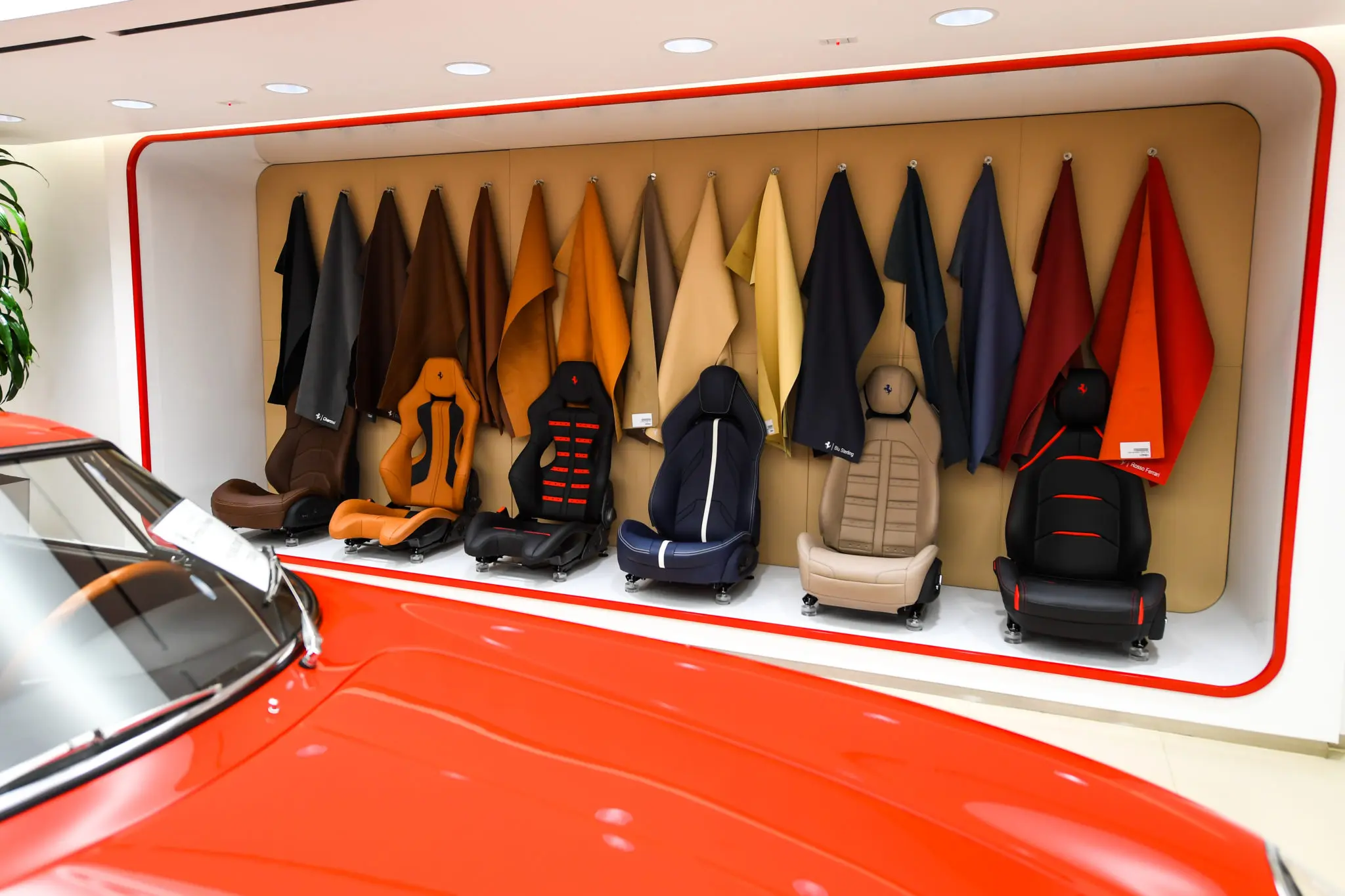 The Ferrari of Houston atelier where clients select seat design, leathers and colors for their bespoke Portofino. (Photo by Michelle Watson)