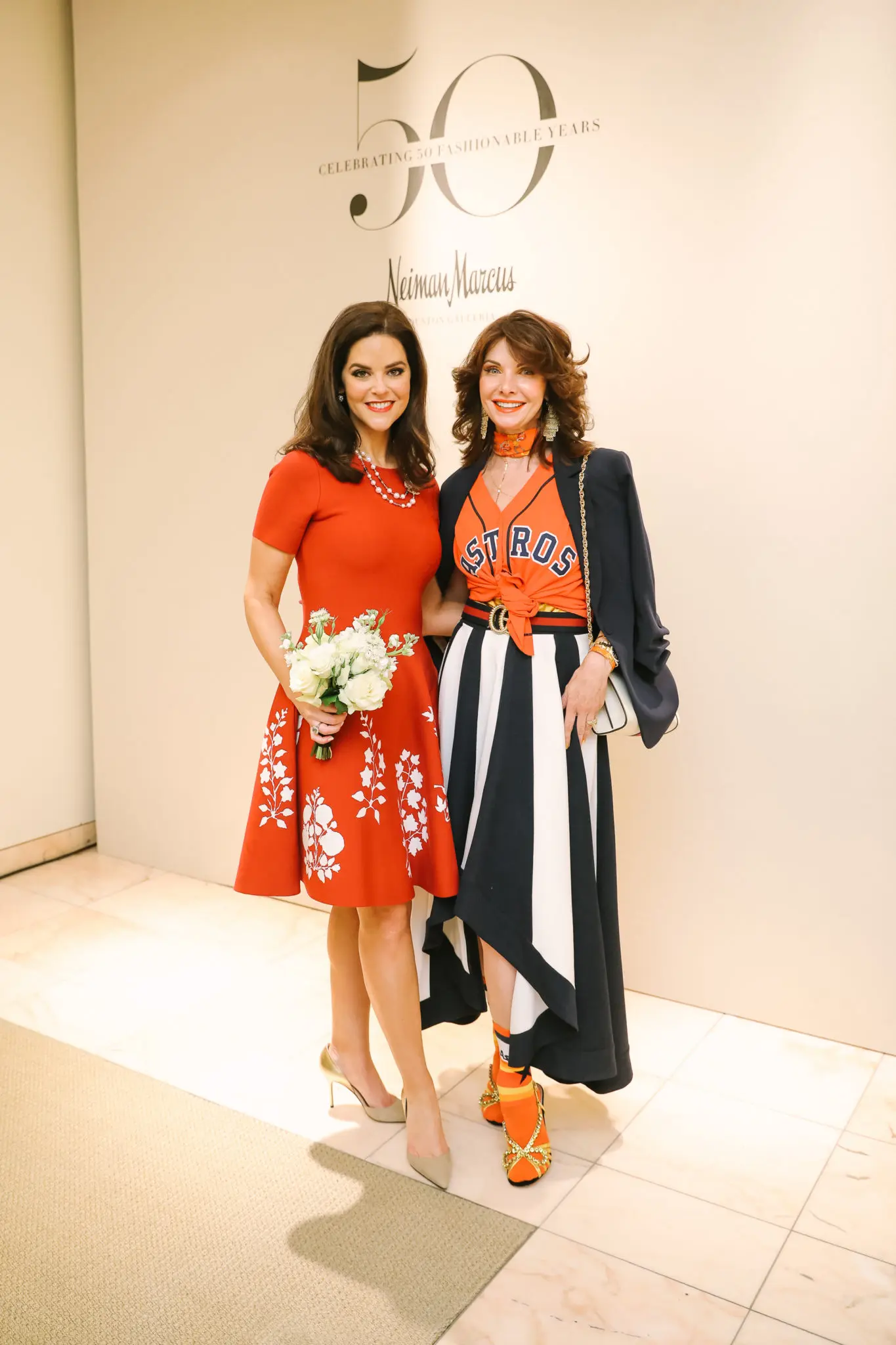 At the 2019 Best Dressed announcement party: Ann Ayre, Marla Hurley, who dressed in true Astros spirit. Don't miss her socks. (Photo by Johnny Than)