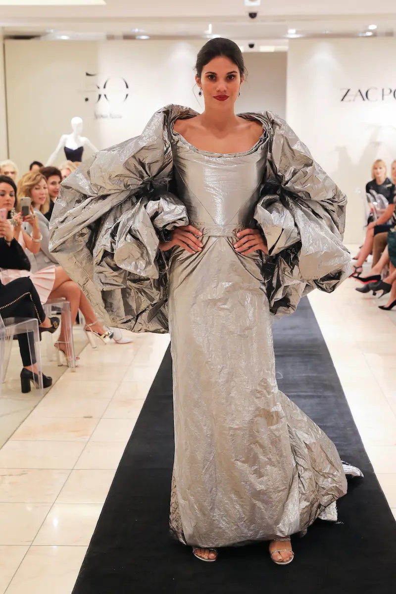 With a swirl of billowing silver fabric, Zac Posen creates a show-stopping ball gown. (Photo by Priscilla Dickson)