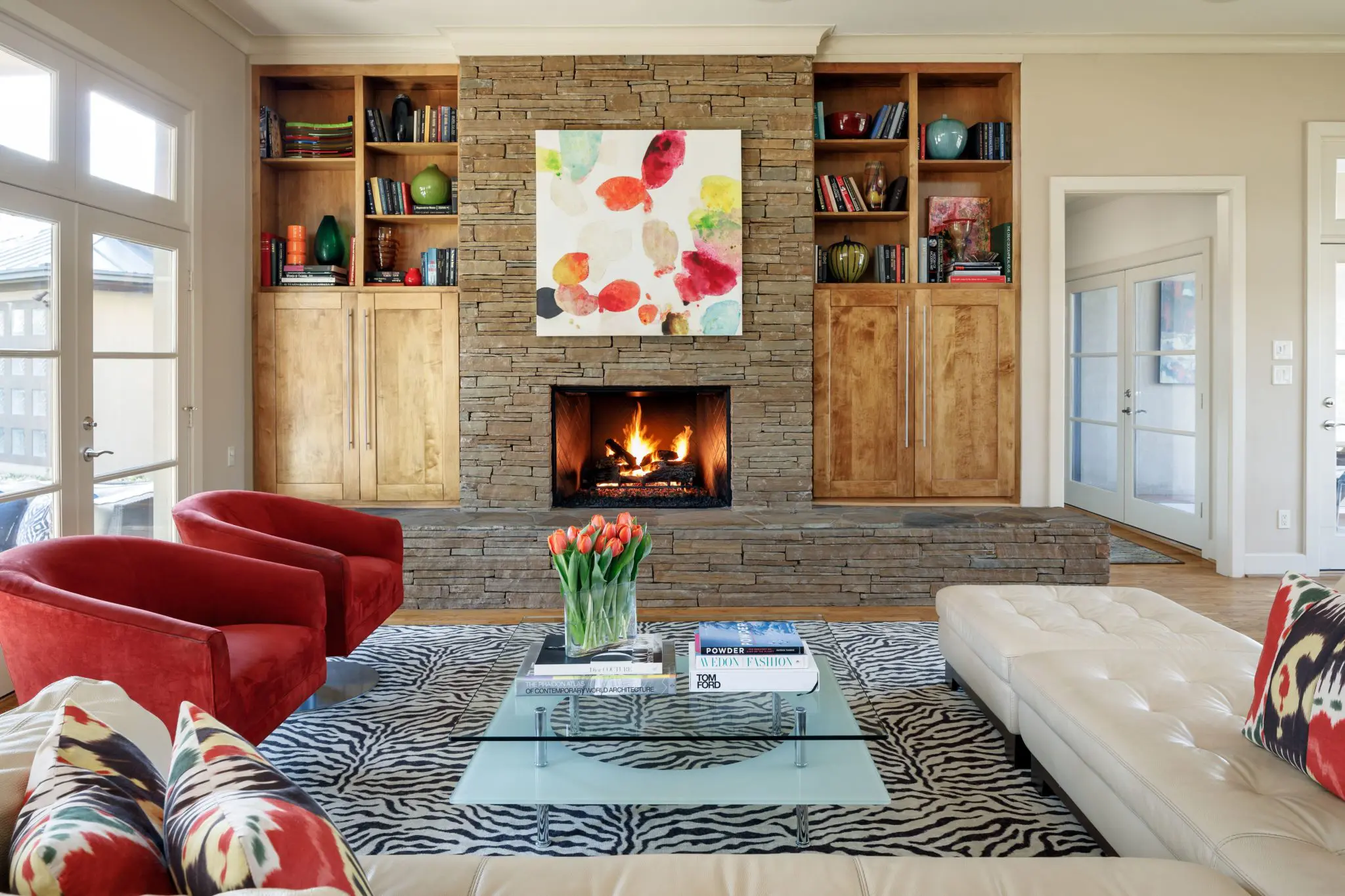 Fireplaces make the living room cozy. 