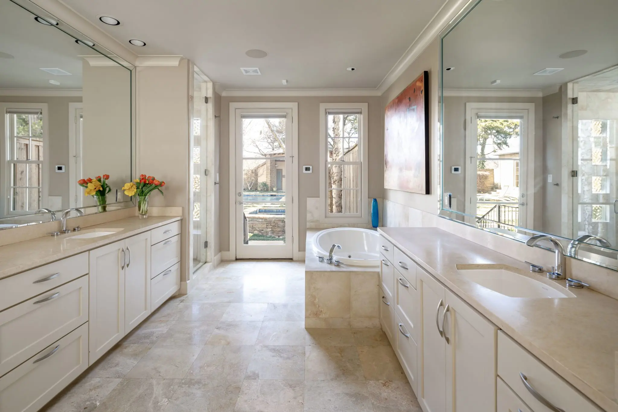 The striking bathrooms are marvelous. 