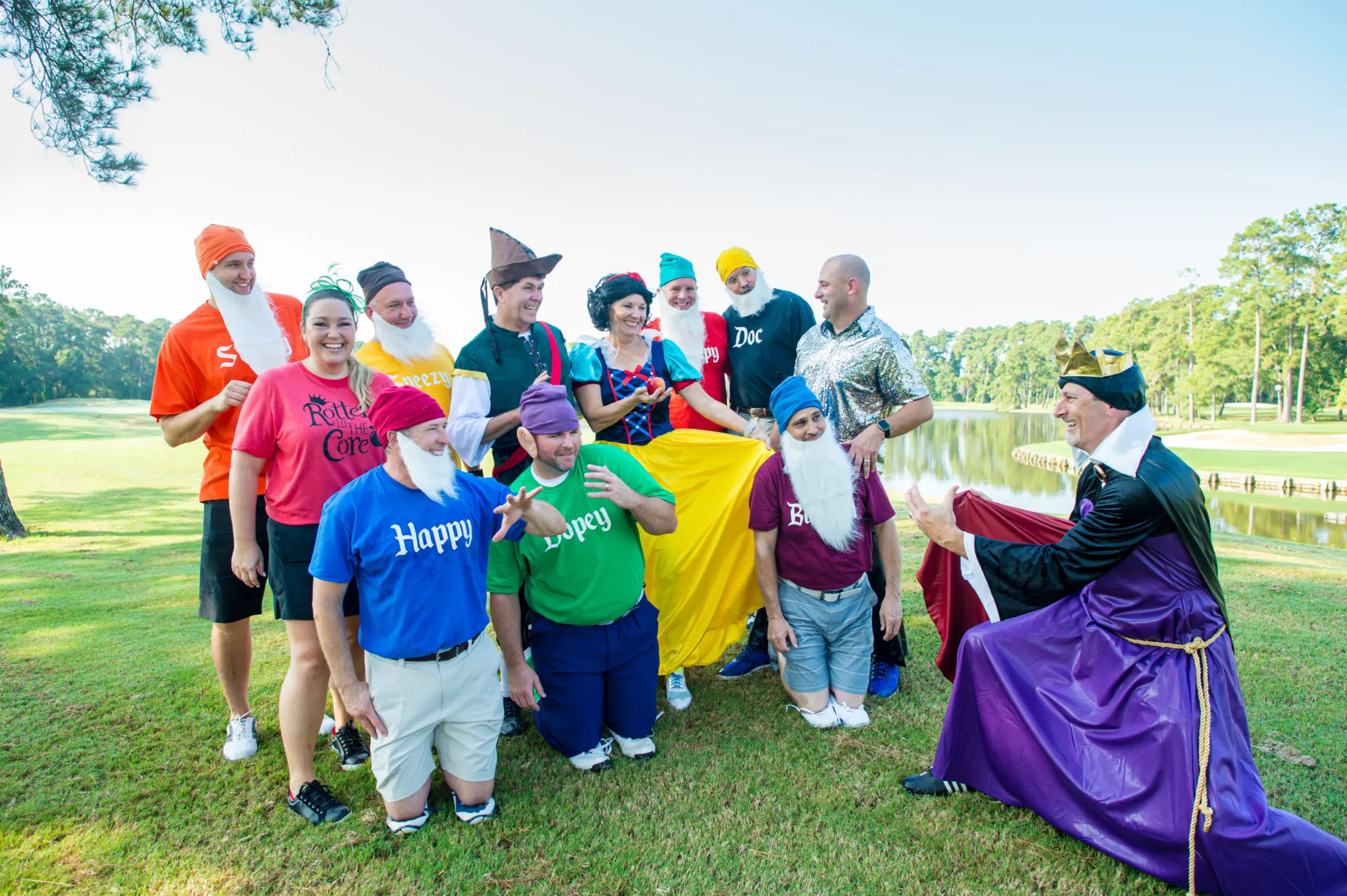 The zany crew from Oil States takes the cake as worst dressed at the Bad Pants Open. Has a golf course ever seen Snow White and her team on the links? (Photo by CJ Martin)
