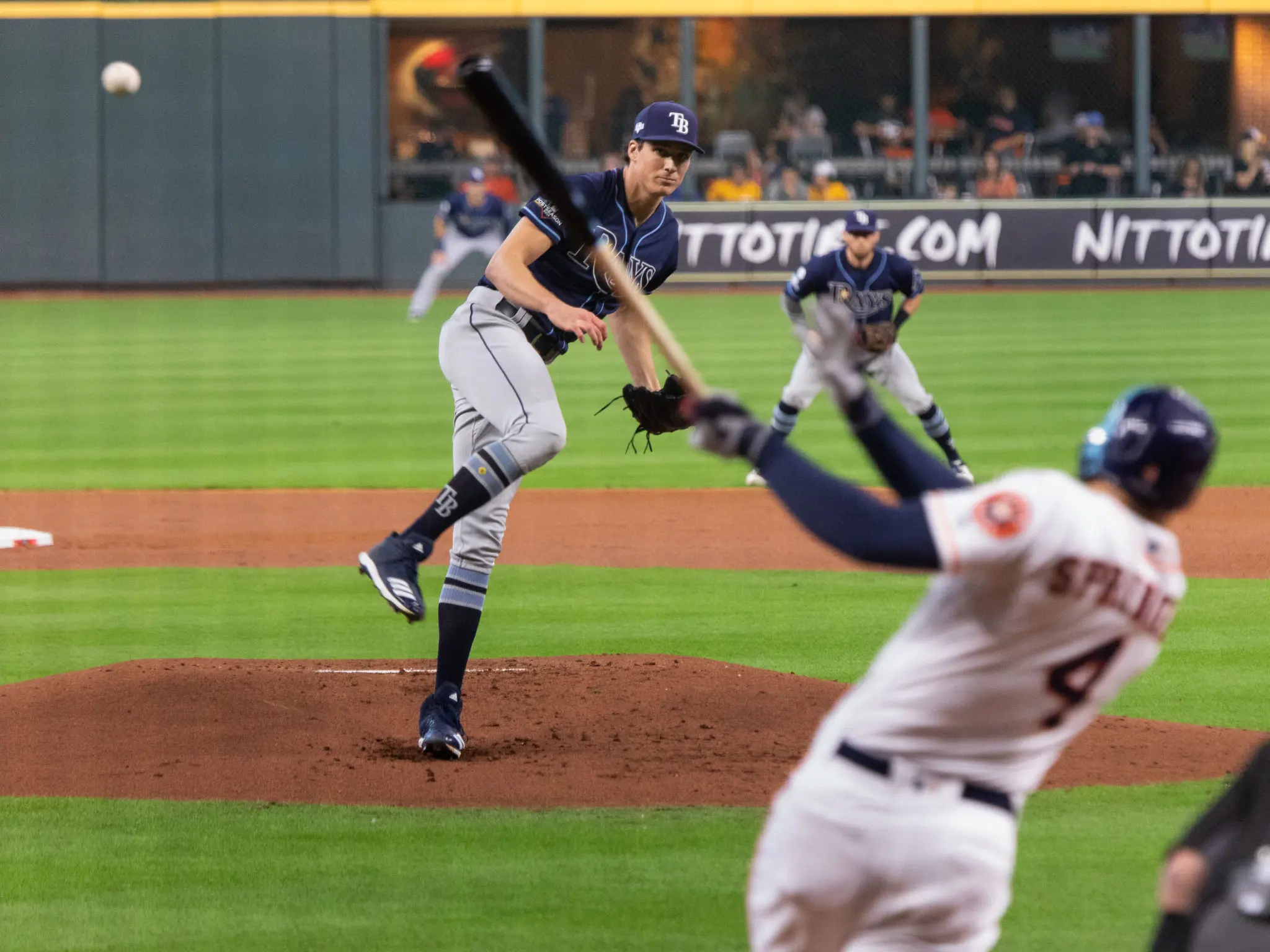 George Springer welcomed Tyler Glasnow rudely in a playoff game last October — and the Rays never recovered. He did it again in San Diego. (Photo by F. Carter Smith)