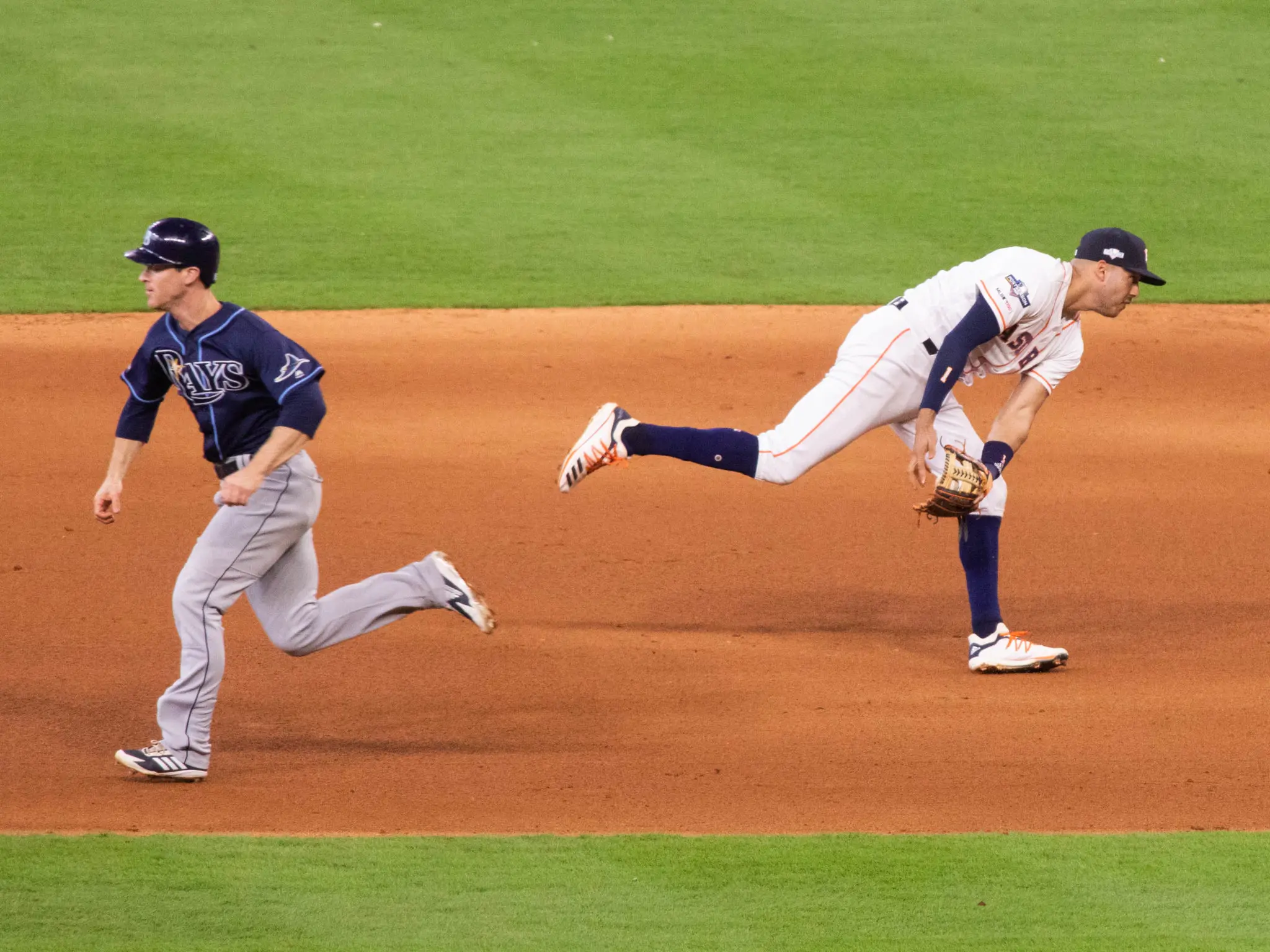 Carlos Correa's defense is often acrobatic and spectacular for the Houston Astros. (Photo by F. Carter Smith)