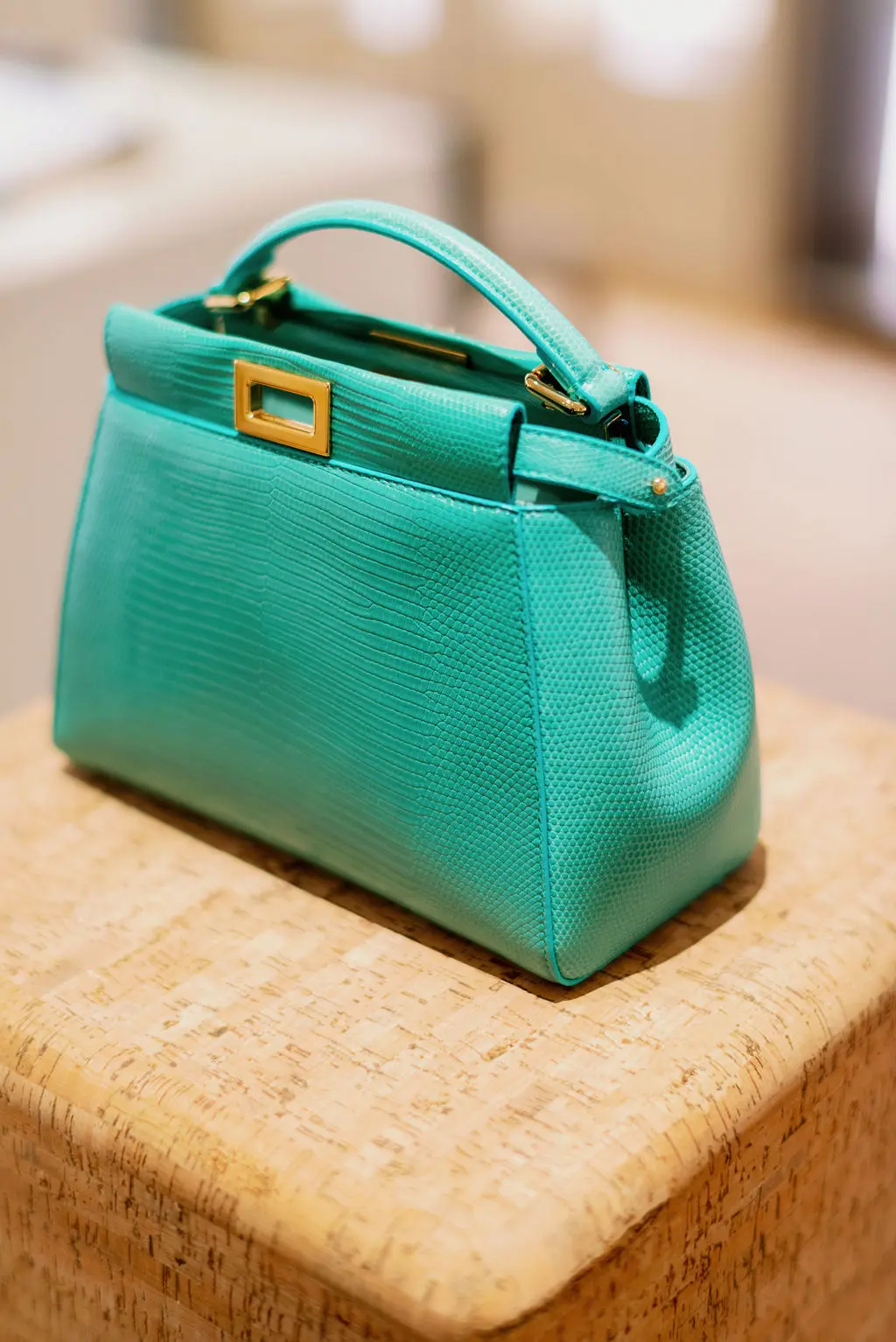 Fendi Peekaboo Iconic Mini green lizard leather bag would be perfect for Art Basel Miami Beach. (Photo by Joseph West)