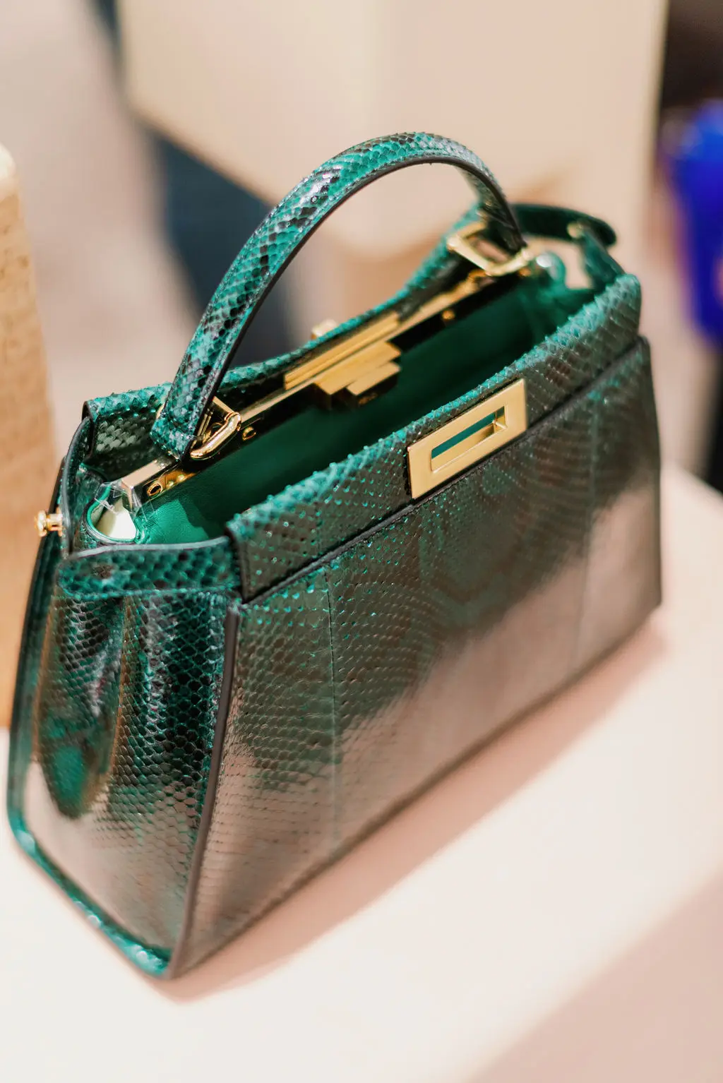 All about the exotics: Fendi Peekaboo Iconic Essentially green python bag. (Photo by Joseph West)