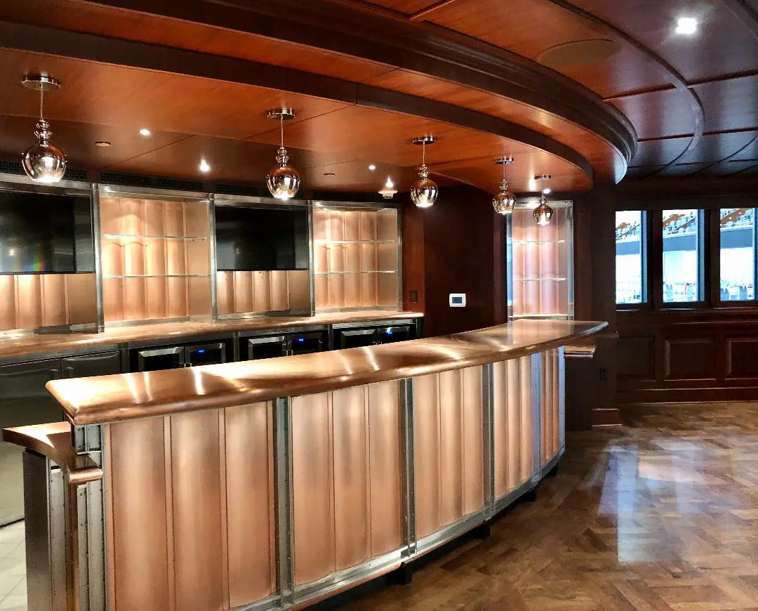 Dickies Arena's high-end bar is made up of copper and teakwood for a distinctive look. (Photo by Courtney Dabney)