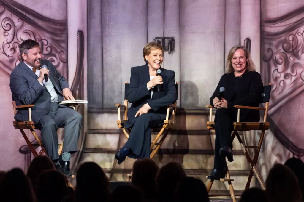 Ernie Manouse, Julie Andrews, Emma Walton Hamilton on stage at The Post Oak Hotel for the Barbara Bush Houston Literacy Foundation luncheon (Photo by Michelle Watson)