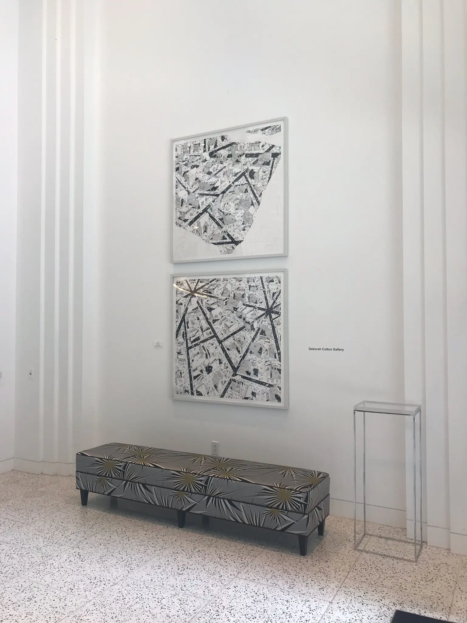 Perry House's crisp paintings, a pair of brush and ink on paper works, shown here underscore the depth of  talent of the late Houston painter (1943 - 2019). The artist is represented by Deborah Colton Gallery, who collaborated with Tootsies on this presentation at the retailer's Houston boutique through November 30. (Photo courtesy Tootsies and Deborah Colton Gallery)