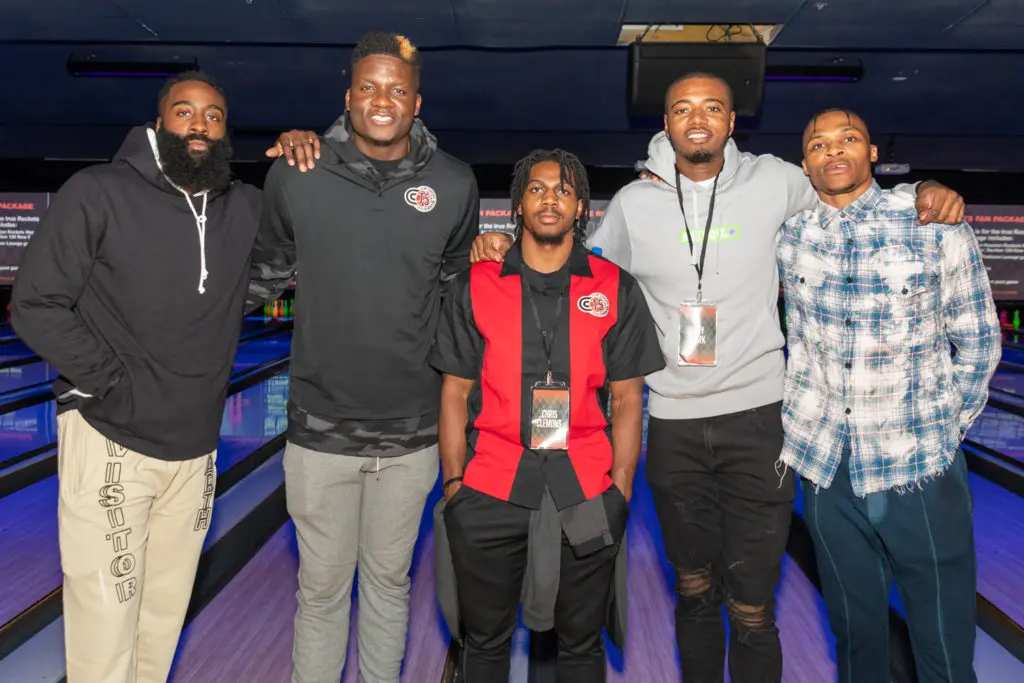  James Harden, Clint Capela, Chris Clemons, Gary Clark, Russell Westbrook (Photo by Lee Beckman)
