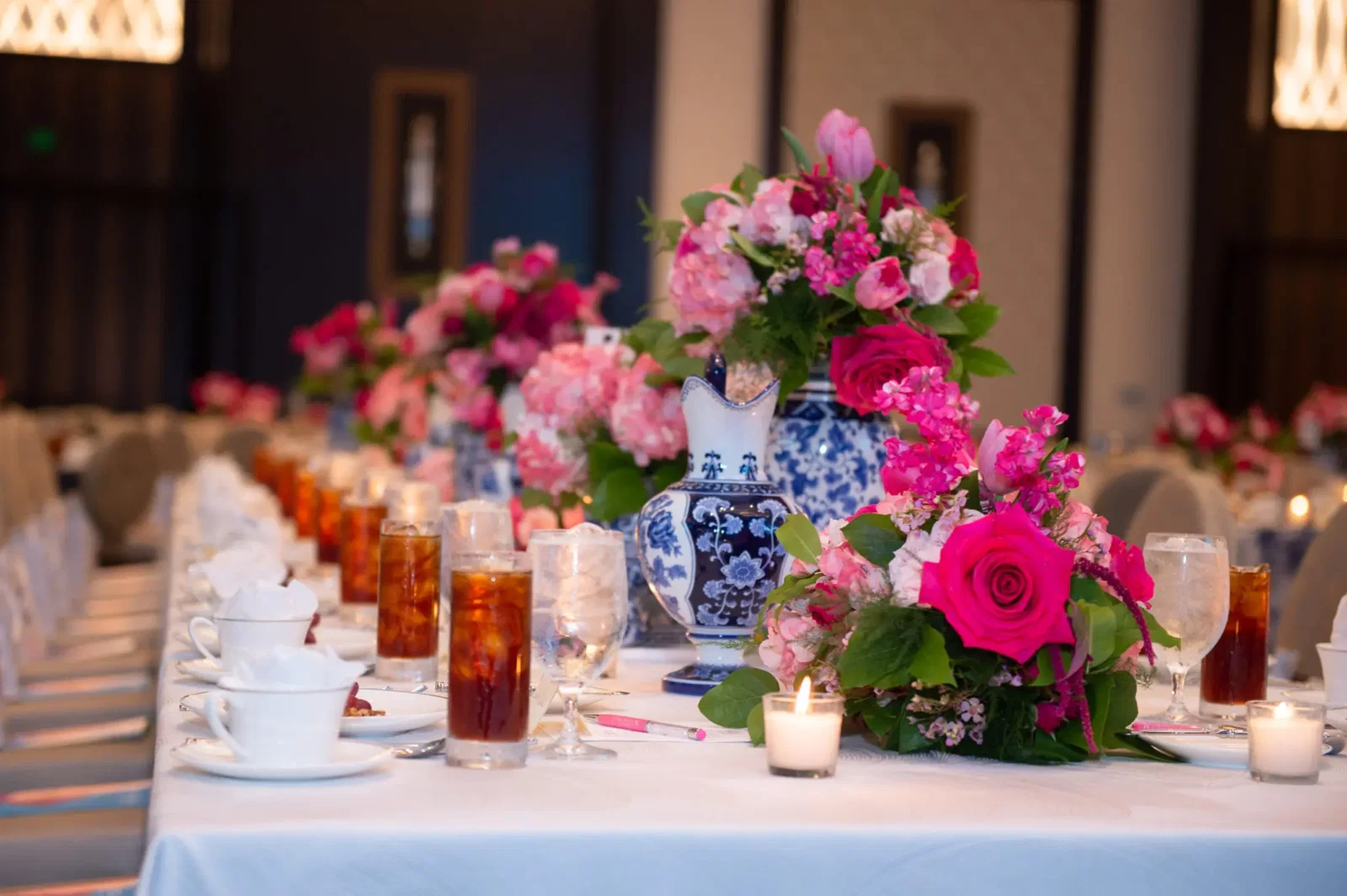 H-E-B florals dressed the tables in a rainbow of pinks and reds.
