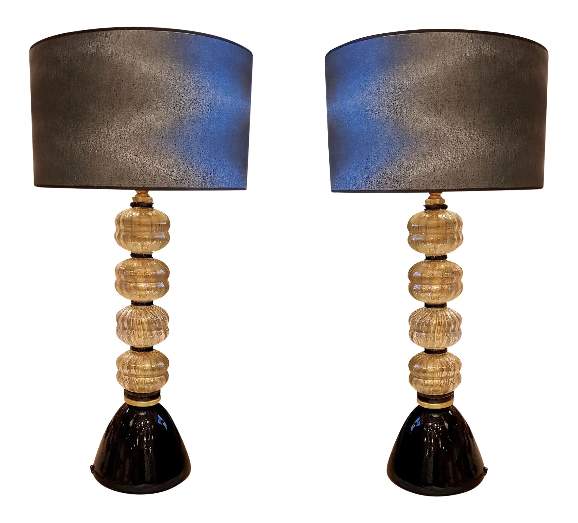 Pair of gold Murano glass w/black accents lamps, Venini style