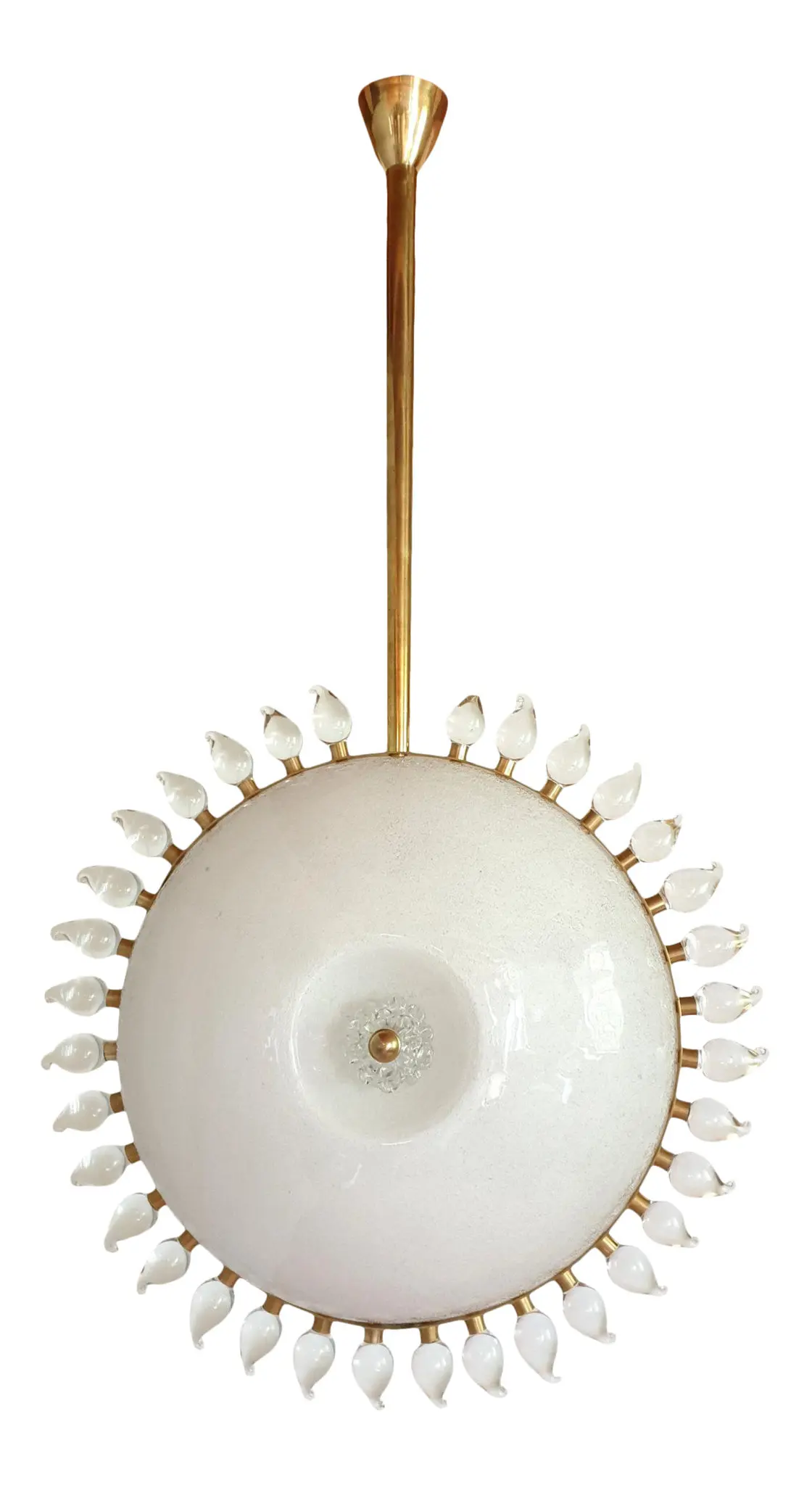 Large sunflower Murano glass & brass Mid Century Modern chandelier attributed to Cenedese