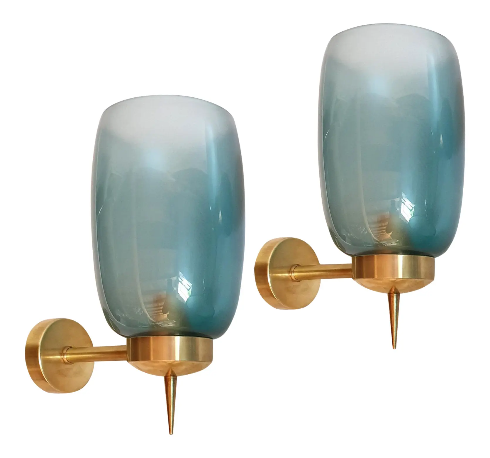 Two Pairs of Blue Murano Glass Mid-Century Modern Sconces Attributed to Seguso