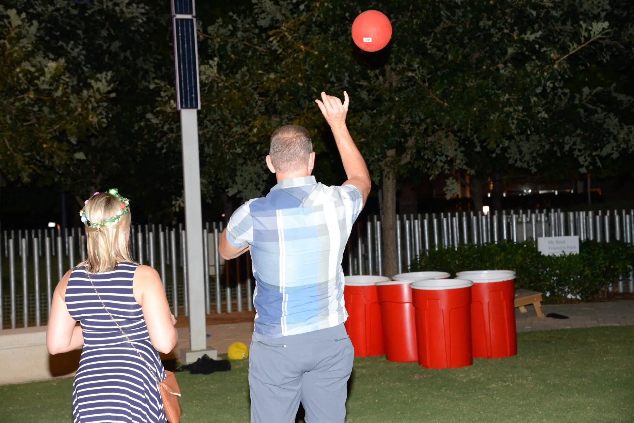 Guests enjoyed a game of giant cup pong.