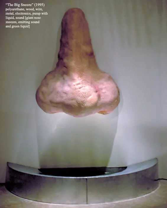 One of this writer's favorite Art Guys' creations, "The Big Sneeze," 1995, was included in their CAMH survey from that year. It featured an elaborate sneezing mechanism and was both ridiculous and endearing. (Courtesy The Art Guys) 