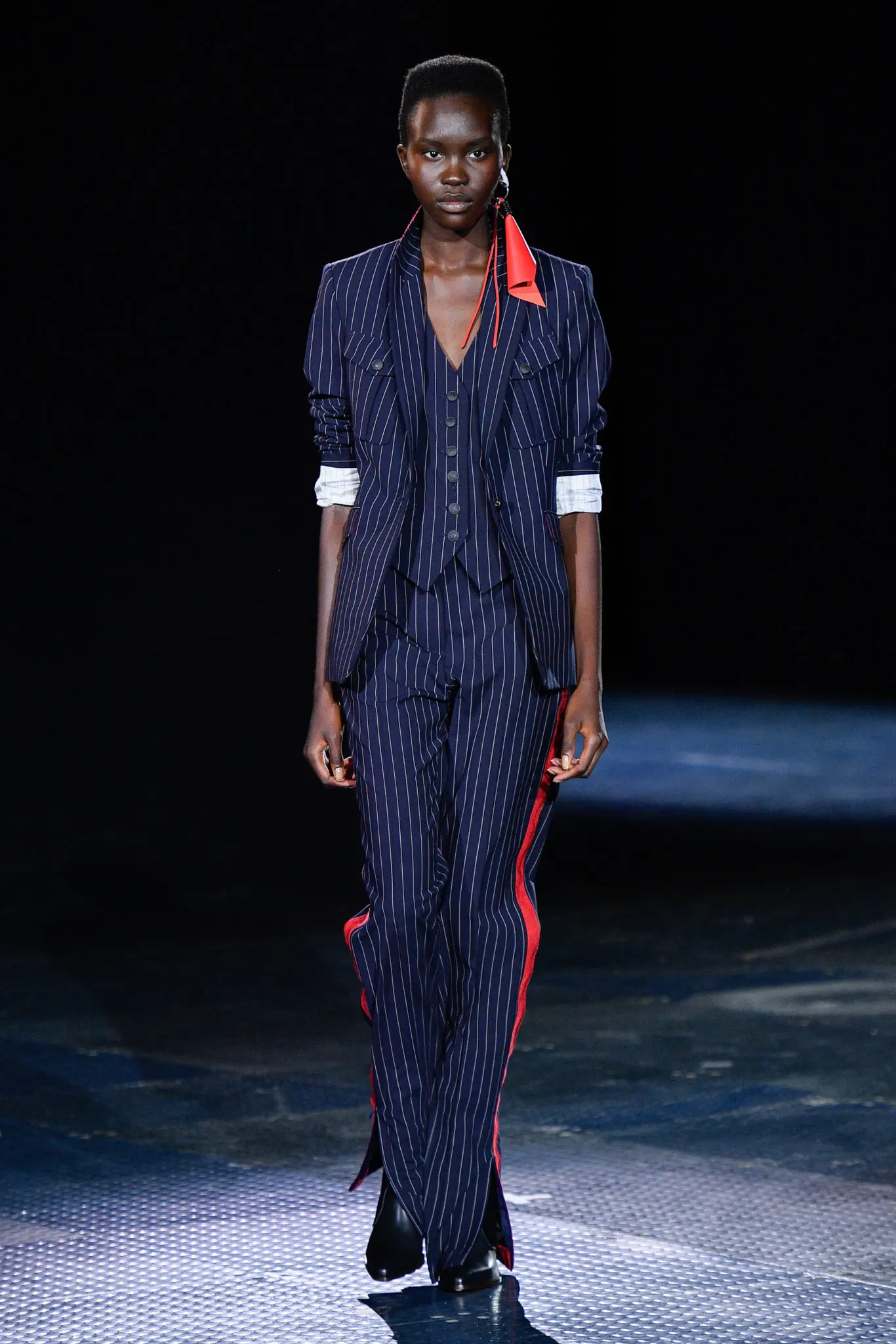 Rag & Bone navy pinstripe Owen blazer, Jess pant and Vanessa vest. (Photo courtesy of Rag & Bone)
