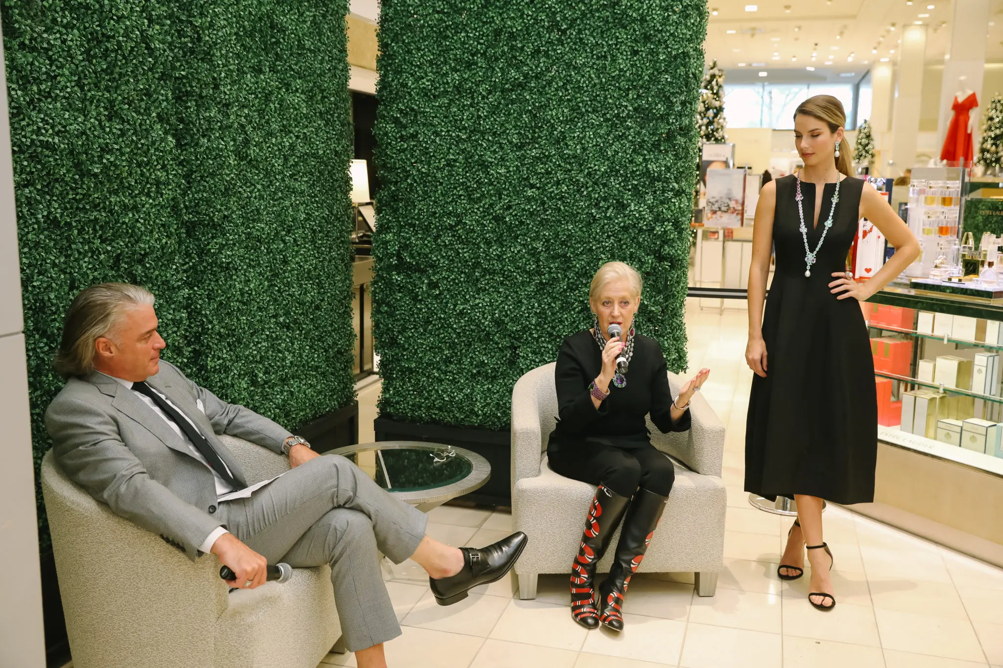 Neiman Marcus vice president and GM Stephen Brunelle, jewelry designer Margot McKinney, jewelry model (Photo by Johnny Than)