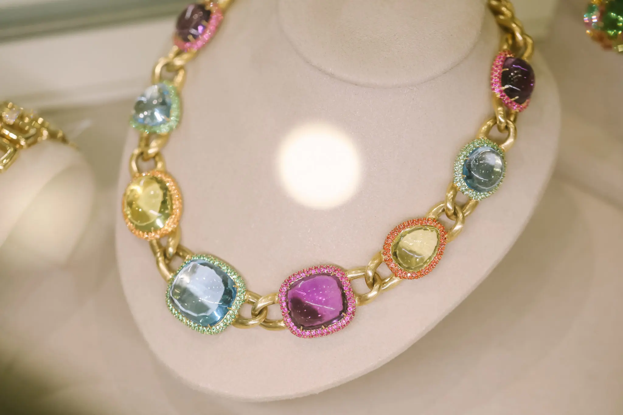 A rainbow collection of gem stones work together in this stunning necklace by Margot McKinney. (Photo by Johnny Than)