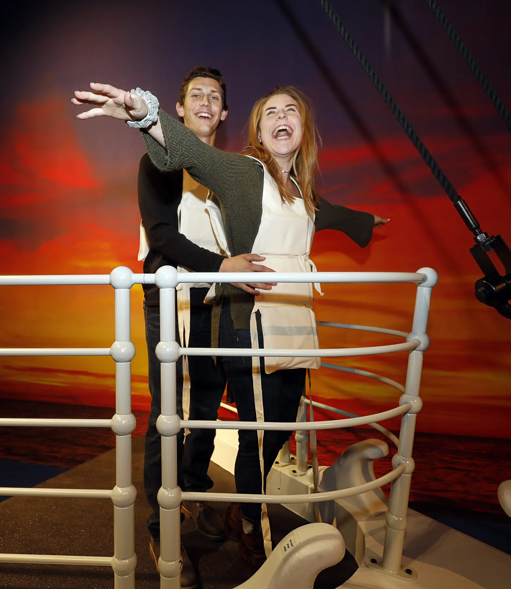 'And life will go onnnnn' singing from the perch aboard the Titantic. (Photo by Bob Levey/Getty Images for Movietopia)