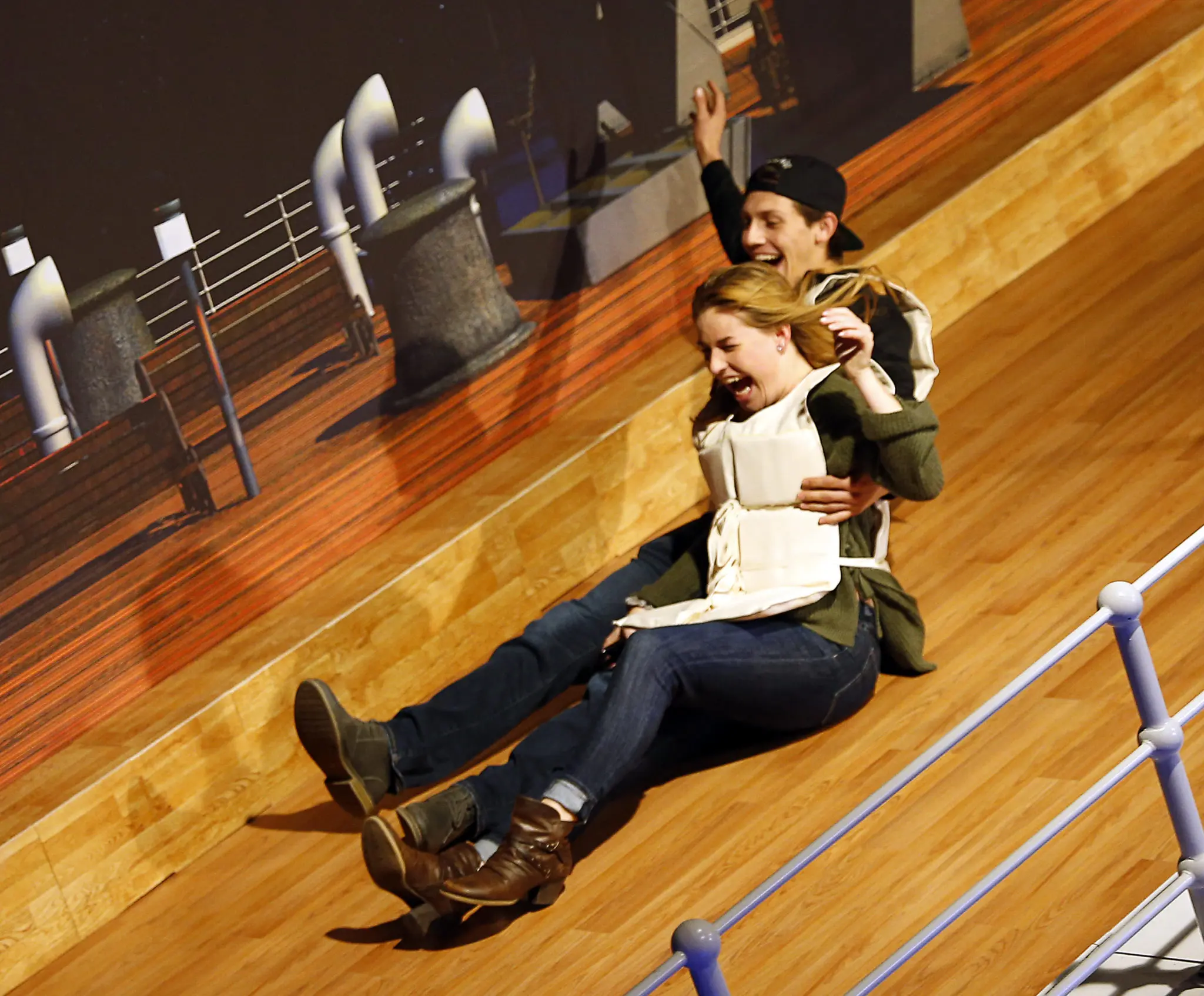 A wild ride down the listing deck of the Titantic. (Photo by Bob Levey/Getty Images for Movietopia)