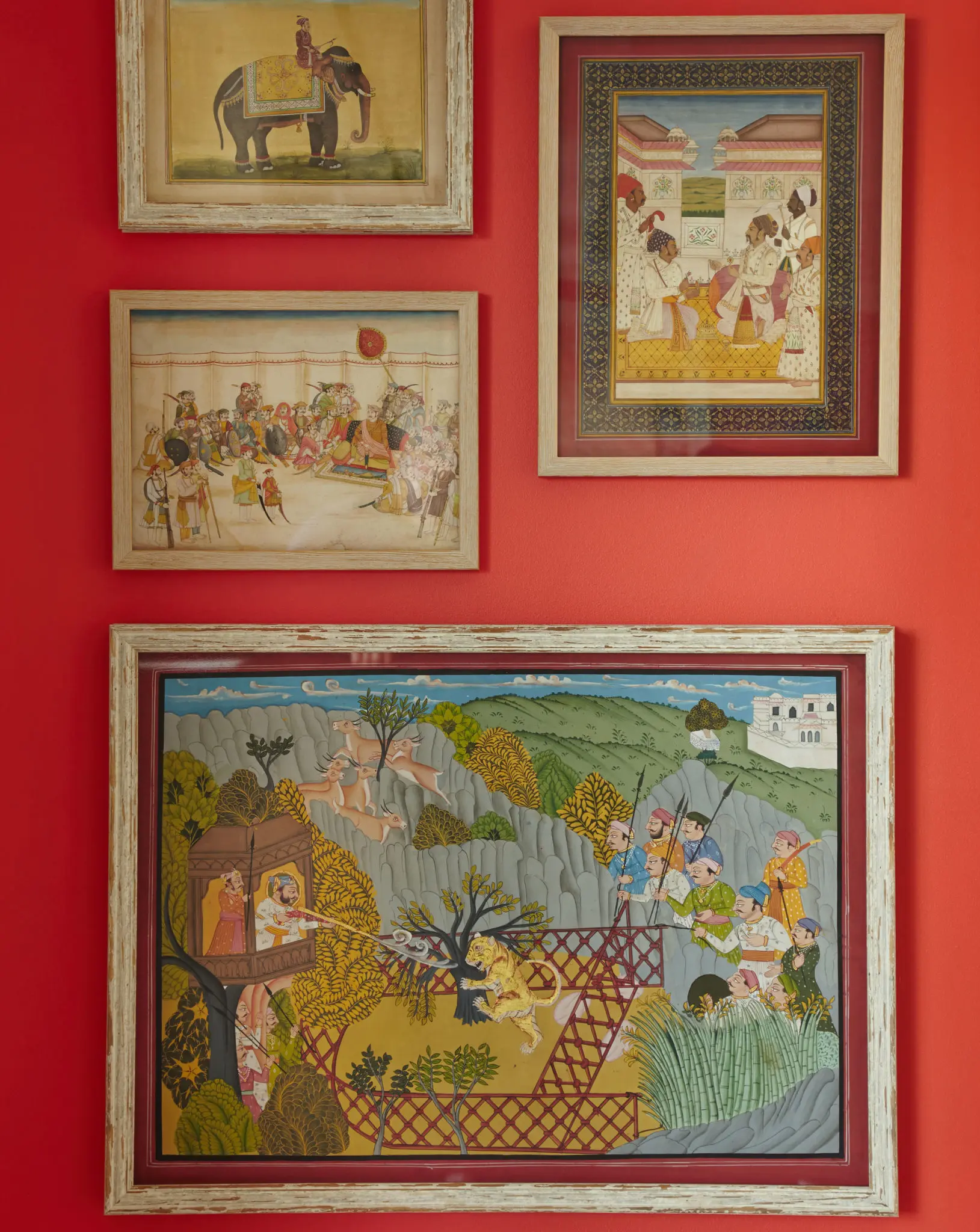 All of the Indian miniatures and portraits, collected over the years, are framed in camel bone. Most were found in New Delhi.