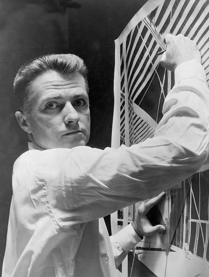 Paul Rudolph designing his famous 1953 Umbrella house. (Photo by Scott Frances/Otto)