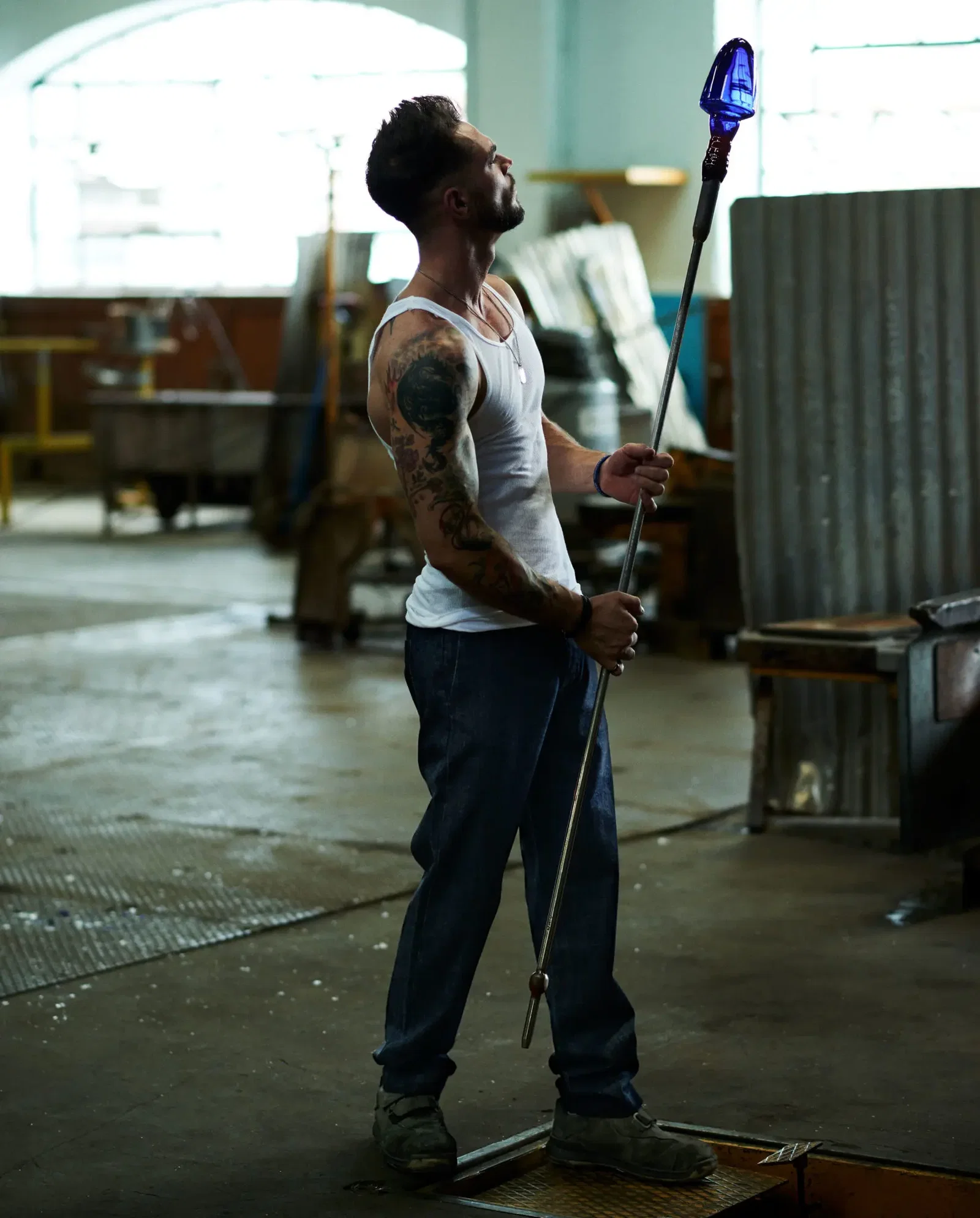 A glassblower at the Baccarat factory.