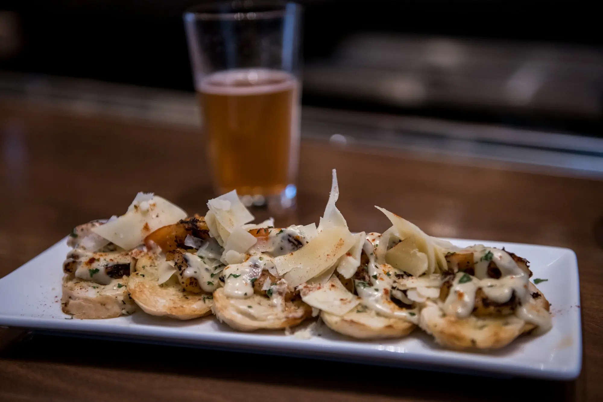 Shrimp Alfredo Crostini's. Courtesy of Ebb & Flow