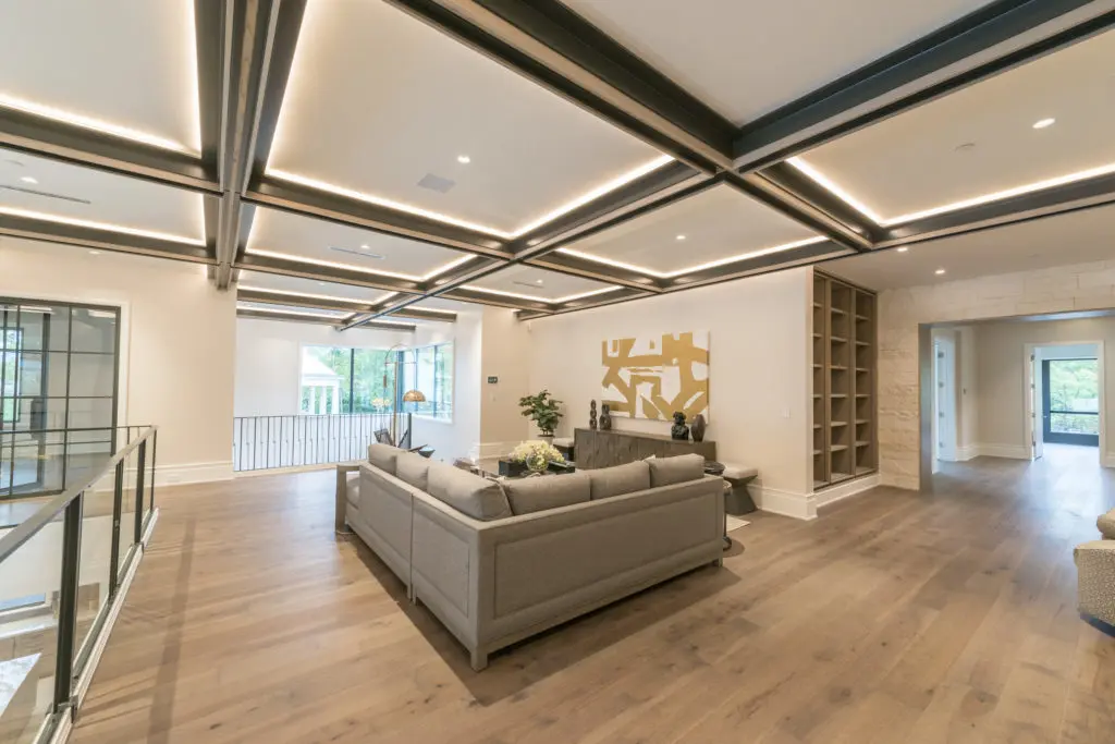 Even the second floor landing was furnished to create a livable space in the vast expanse. (Photo by Jeff Myers Photography)