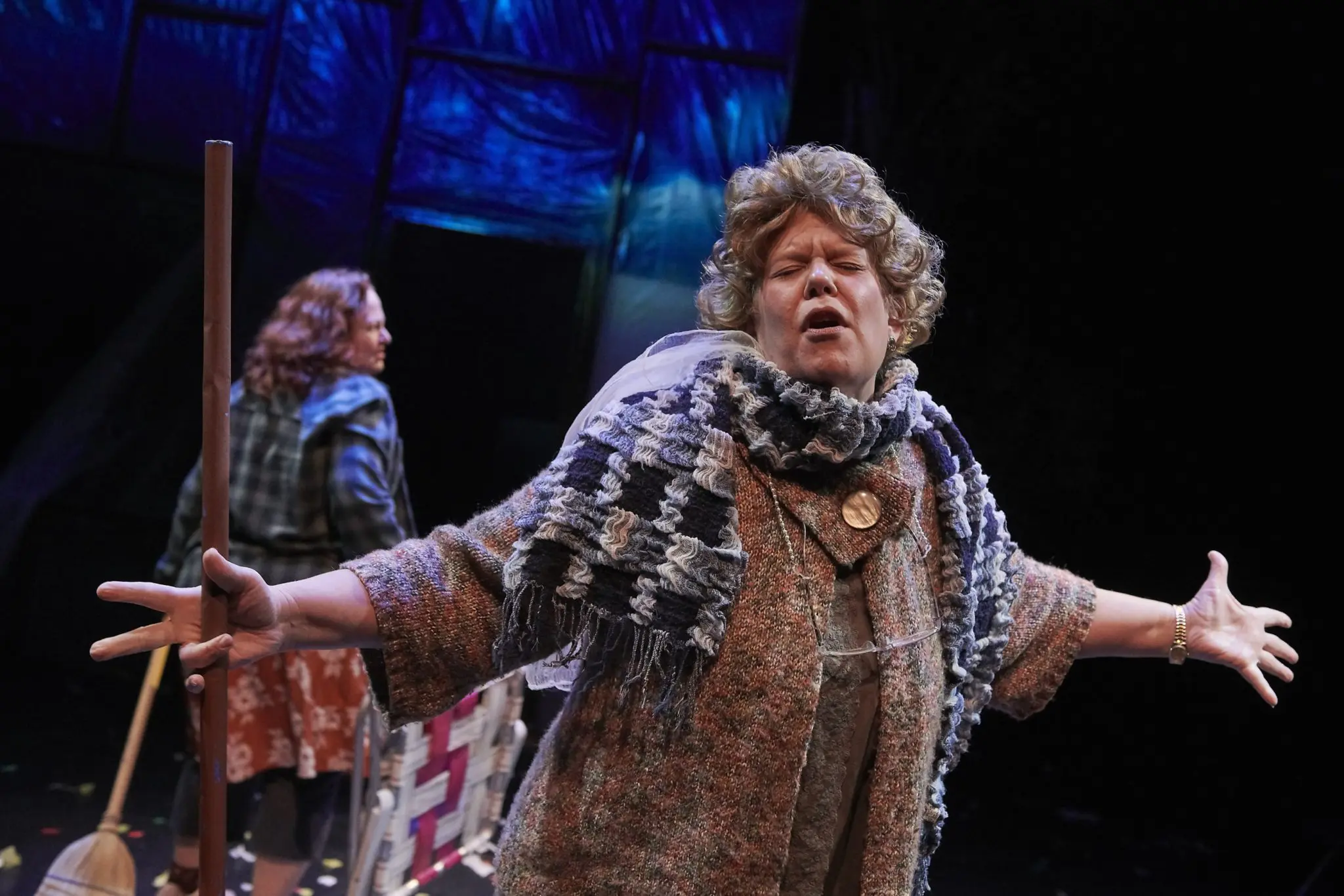 There's no Scrooge in Baby Screams Miracle, but there is one odd storytelling grandmother (Rebecca Randall). (Photo by Anthony Rathbun)