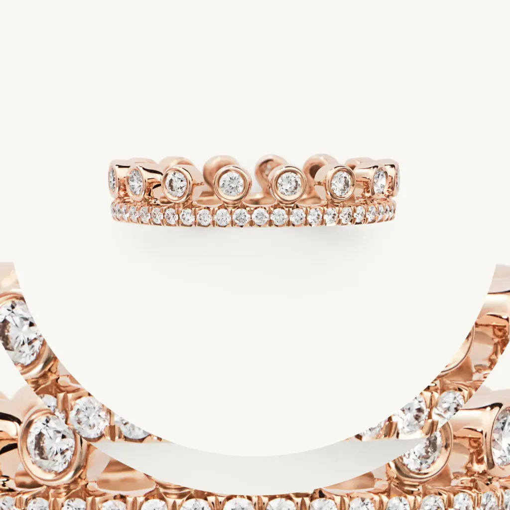 The Dewdrop Collection combines beautiful micropavé with bezel-set round brilliant diamonds that pay homage to the beauty of nature.