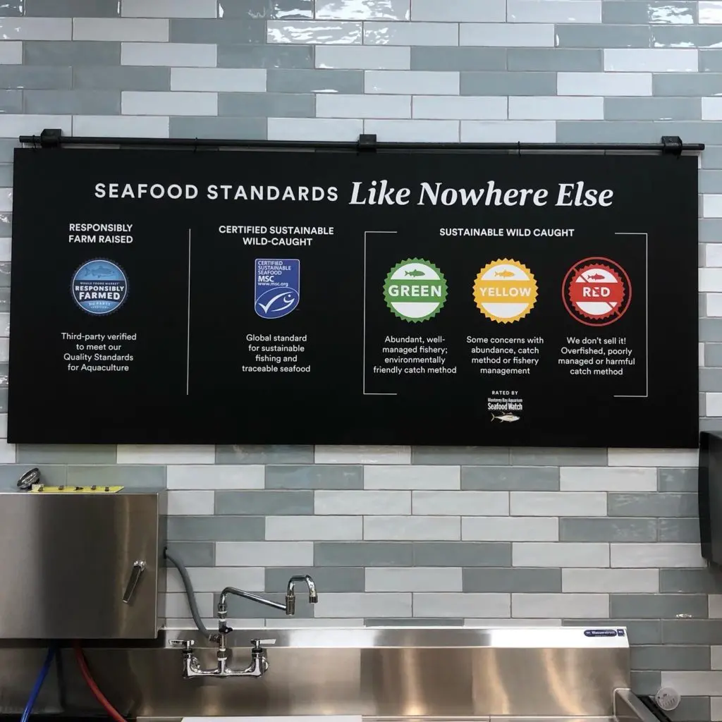 The seafood department offers ready-to-cook options like crab stuffed salmon roasts and whole stuffed bronzini that are only offered at this Houston Whole Foods store. (Photo by Clifford Pugh)