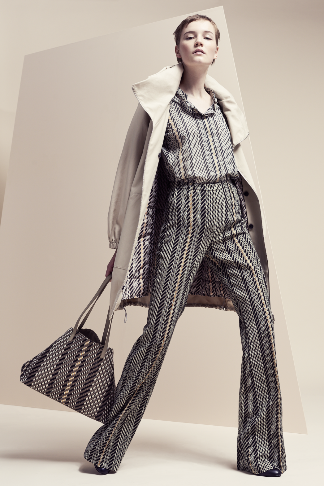 Tweed is a signature fabric for the Akris 2020 Resort Collection.
