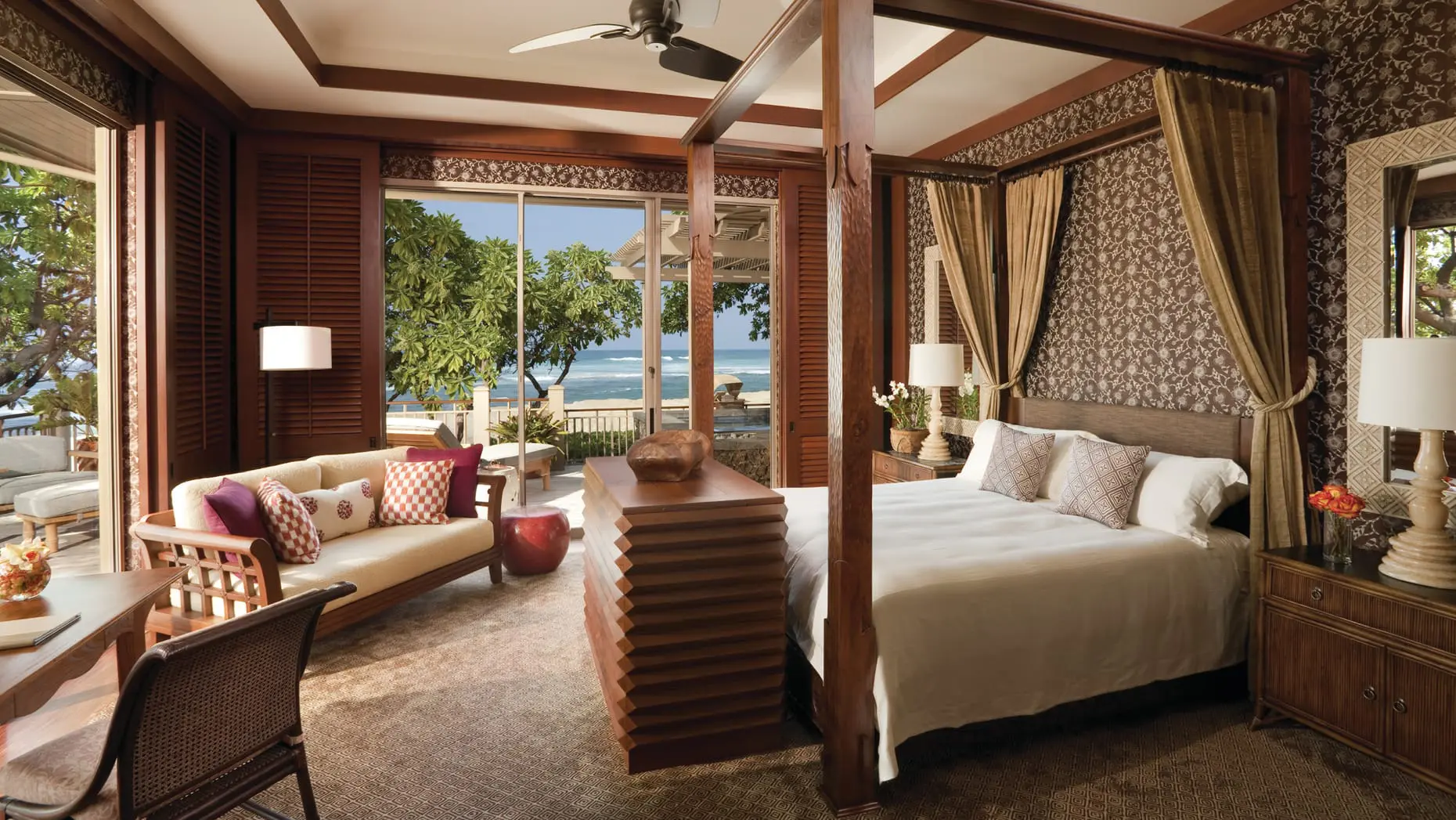 The plush rooms at the Four Seasons Haualalai are no exception to the pristine brand standard. (Photo by Hualalai Resort)